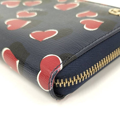 Gucci Round Zipper Long Wallet Interlocking G Heart Pattern Leather Navy 309705