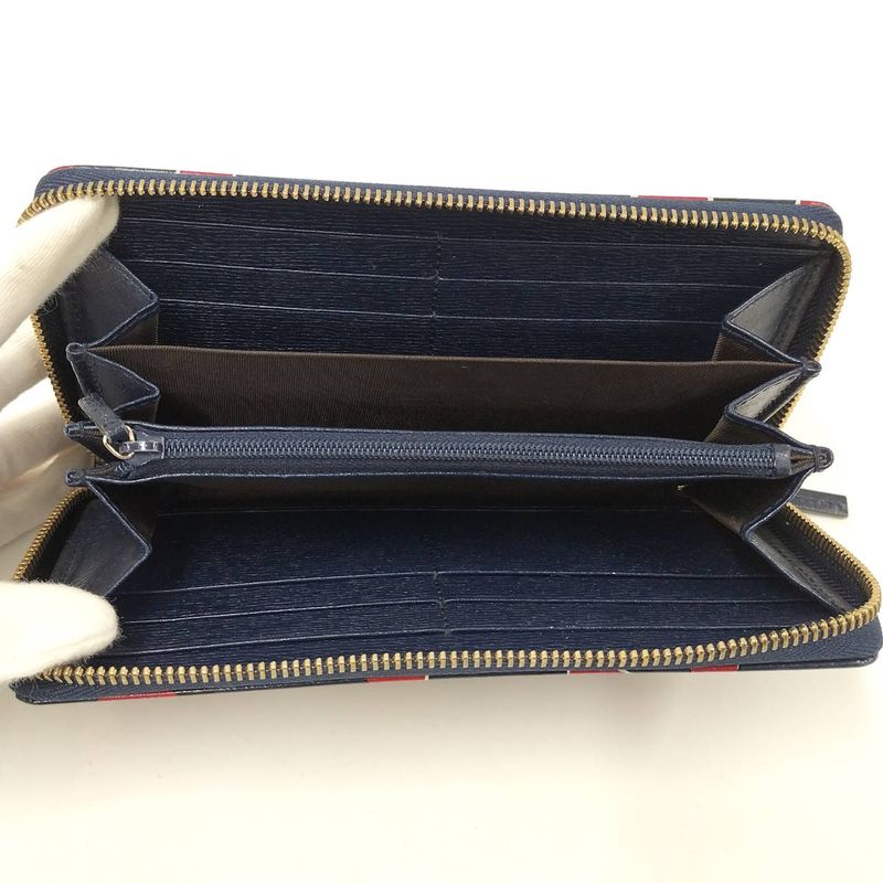 Gucci Round Zipper Long Wallet Interlocking G Heart Pattern Leather Navy 309705