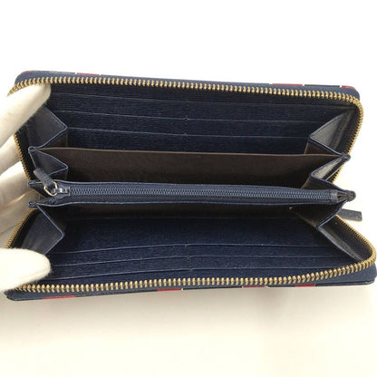 Gucci Round Zipper Long Wallet Interlocking G Heart Pattern Leather Navy 309705