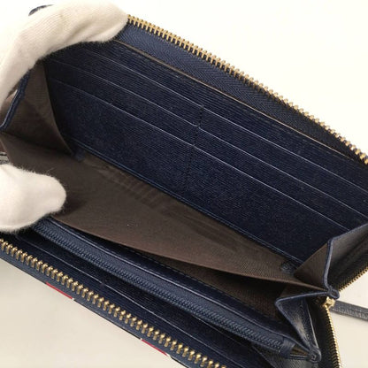 Gucci Round Zipper Long Wallet Interlocking G Heart Pattern Leather Navy 309705
