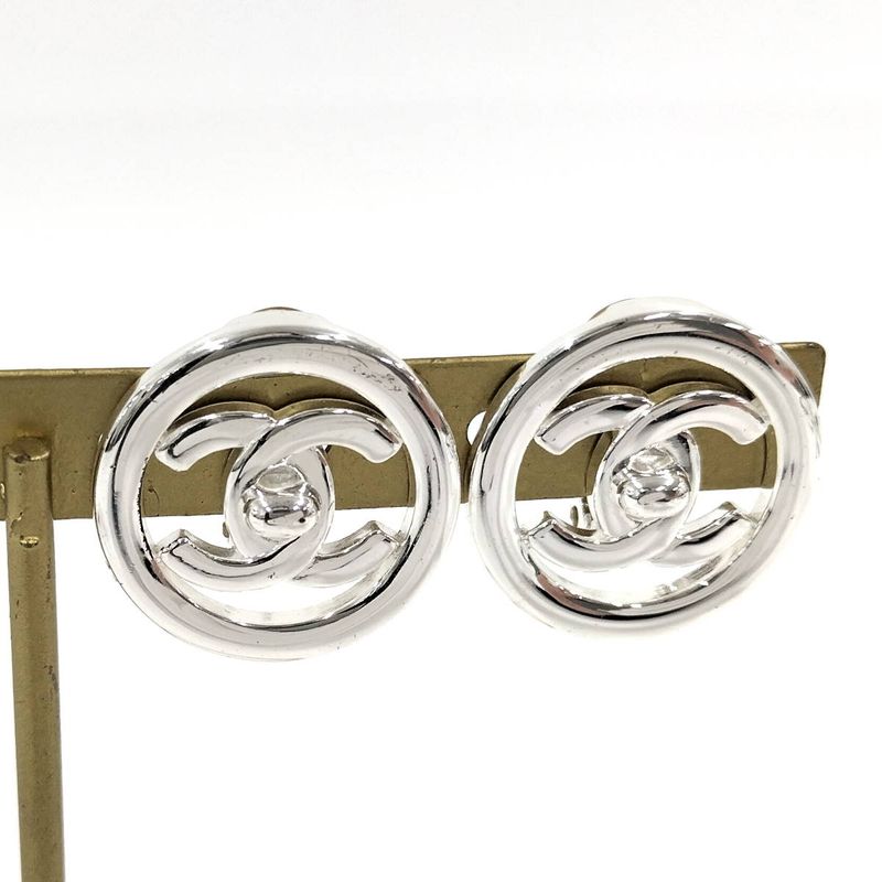 Chanel Earring Coco Mark Turnlock Plated Silver 97p
