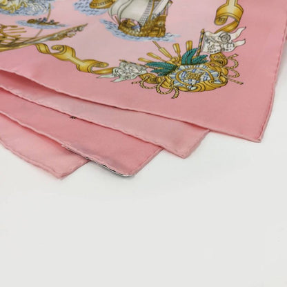 Hermes Carré 90 Large Scarf Voiles de Lumiere Light Sailing Ship 100% Silk Pink