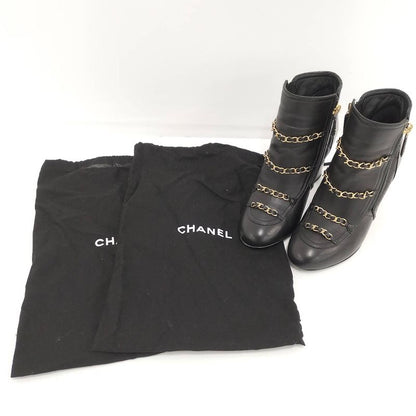 Chanel Chain Ankle Boots Leather Black Size 35c
