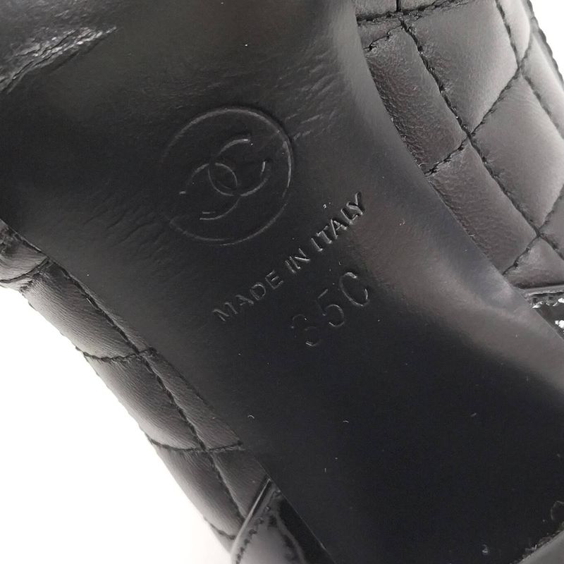 Chanel Chain Ankle Boots Leather Black Size 35c