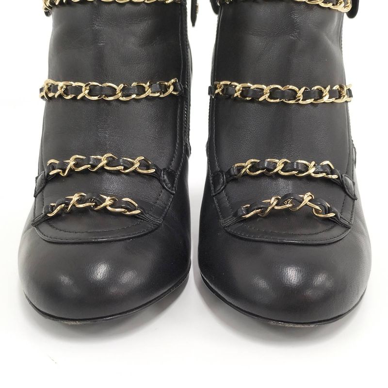 Chanel Chain Ankle Boots Leather Black Size 35c