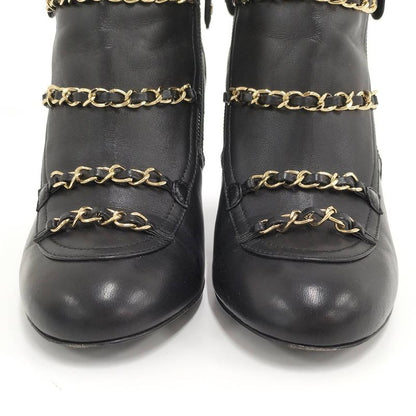 Chanel Chain Ankle Boots Leather Black Size 35c