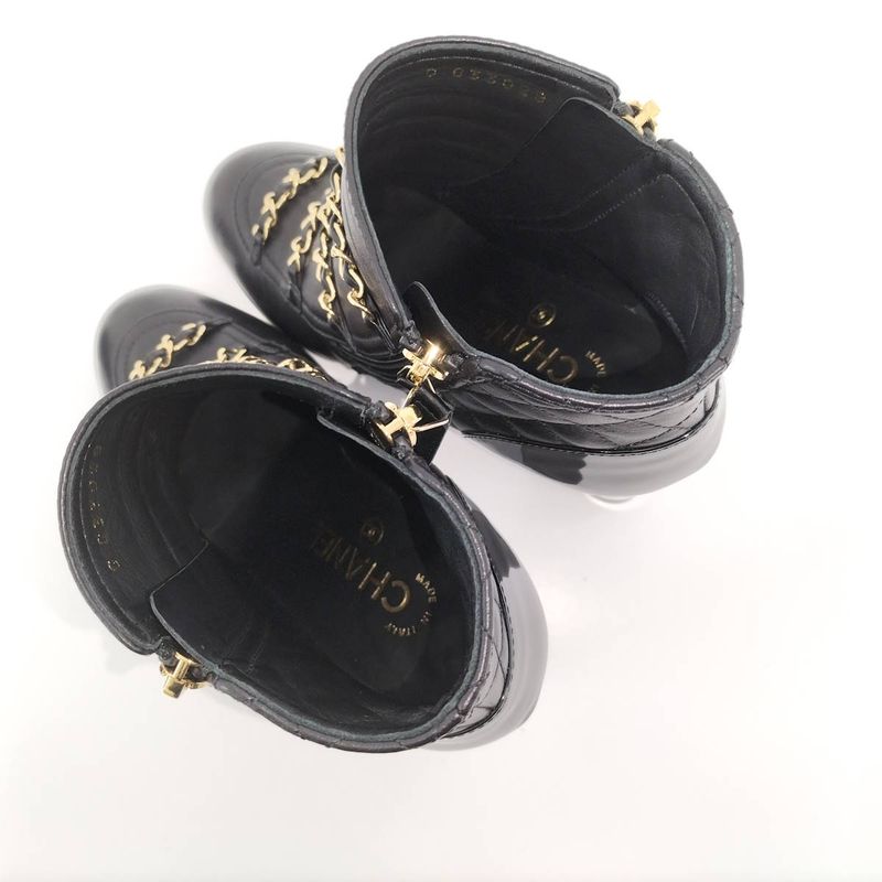 Chanel Chain Ankle Boots Leather Black Size 35c
