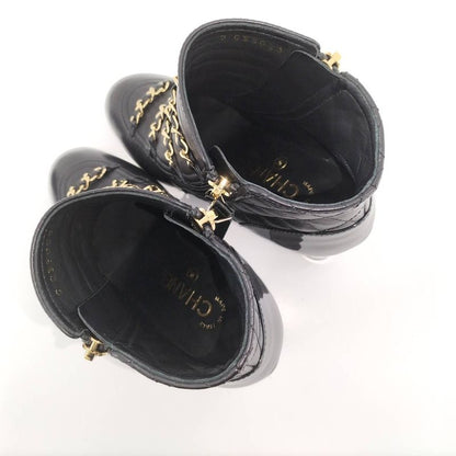 Chanel Chain Ankle Boots Leather Black Size 35c