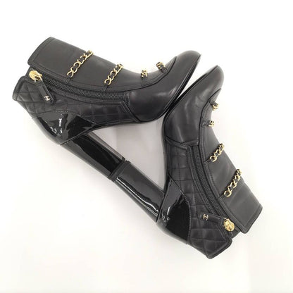 Chanel Chain Ankle Boots Leather Black Size 35c