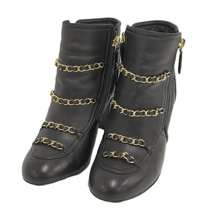 Chanel Chain Ankle Boots Leather Black Size 35c