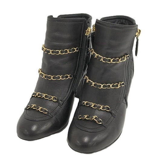 Chanel Chain Ankle Boots Leather Black Size 35c