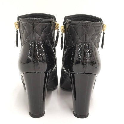 Chanel Chain Ankle Boots Leather Black Size 35c