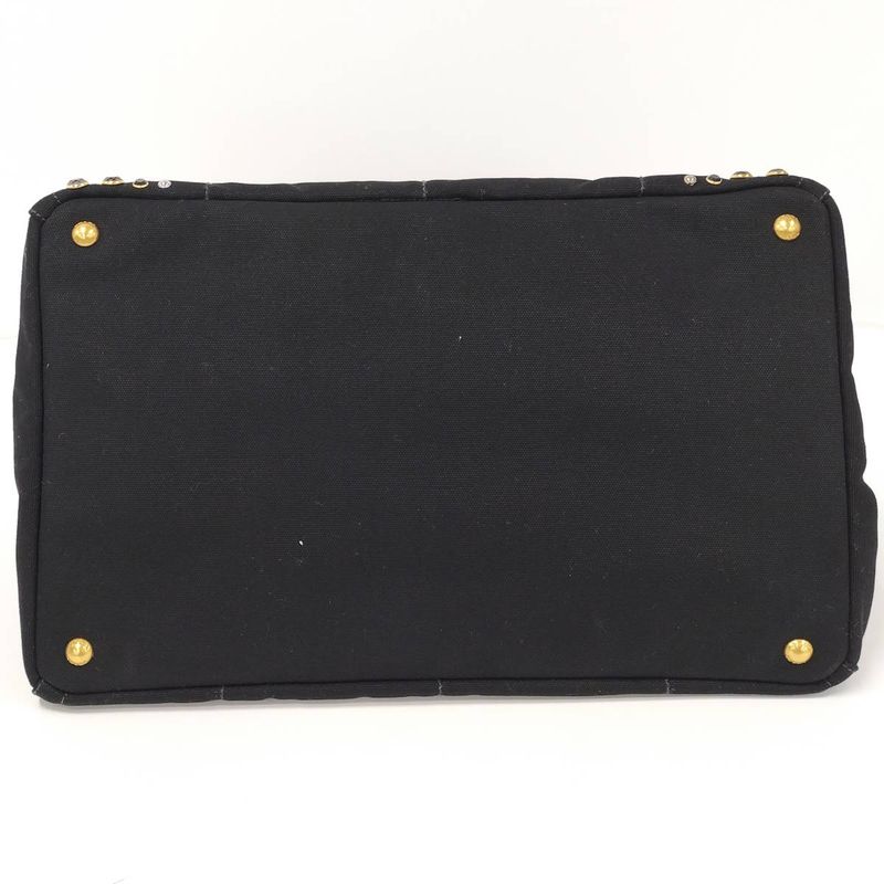 Prada Canapa Tote Bag Bijoux Triangle Plate Canvas Black B18720