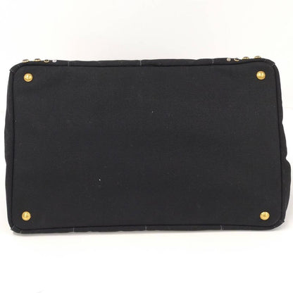 Prada Canapa Tote Bag Bijoux Triangle Plate Canvas Black B18720