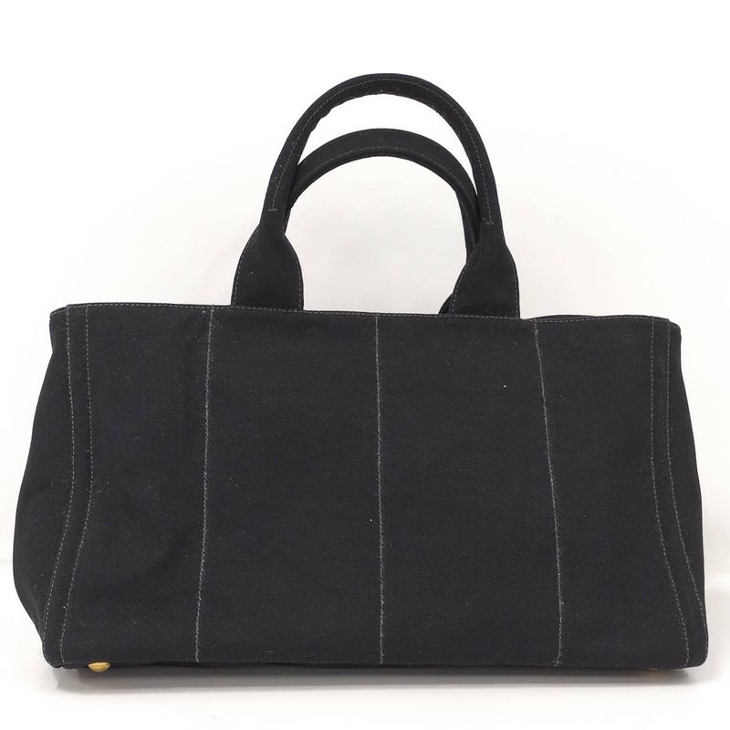 Prada Canapa Tote Bag Bijoux Triangle Plate Canvas Black B18720