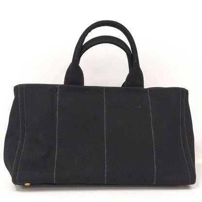 Prada Canapa Tote Bag Bijoux Triangle Plate Canvas Black B18720
