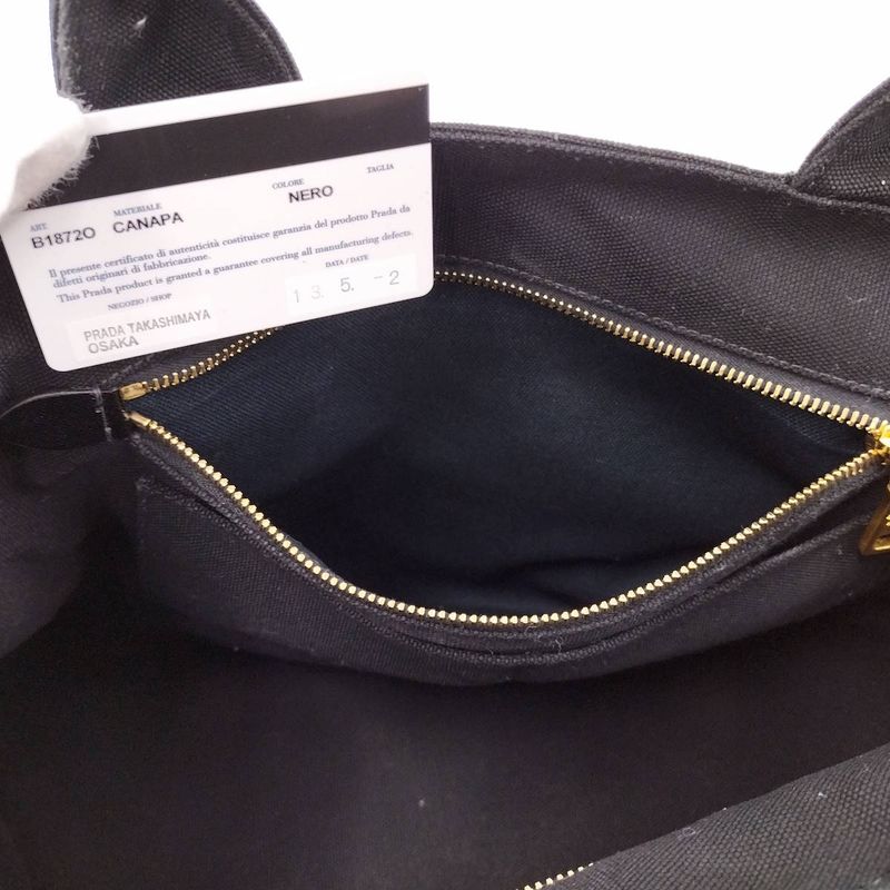 Prada Canapa Tote Bag Bijoux Triangle Plate Canvas Black B18720