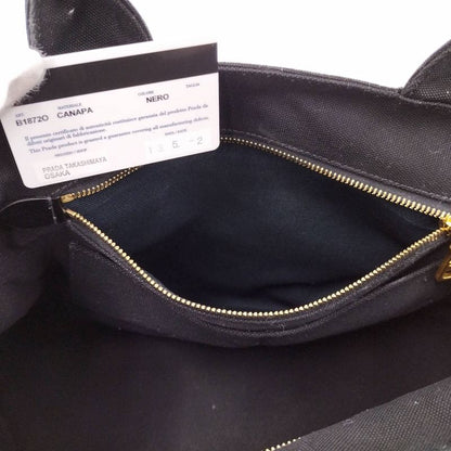 Prada Canapa Tote Bag Bijoux Triangle Plate Canvas Black B18720