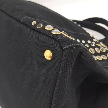 Prada Canapa Tote Bag Bijoux Triangle Plate Canvas Black B18720