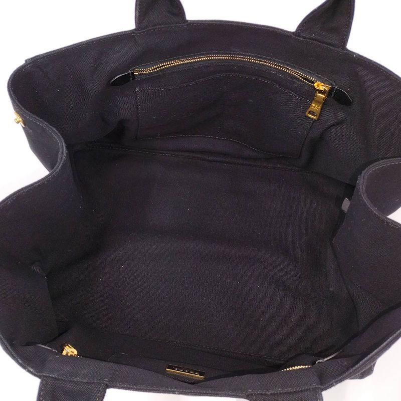 Prada Canapa Tote Bag Bijoux Triangle Plate Canvas Black B18720