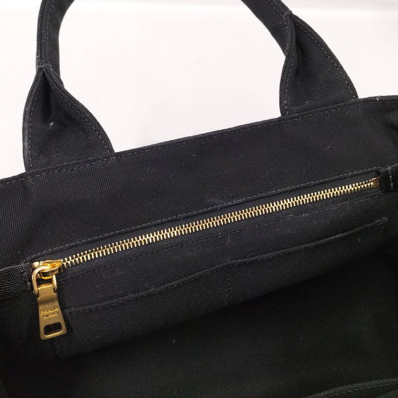 Prada Canapa Tote Bag Bijoux Triangle Plate Canvas Black B18720