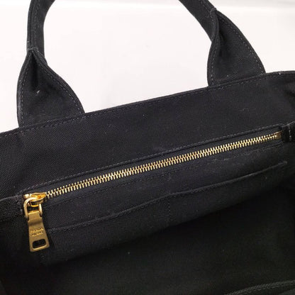 Prada Canapa Tote Bag Bijoux Triangle Plate Canvas Black B18720