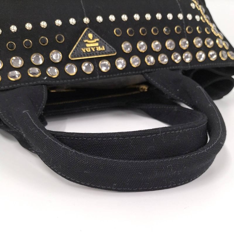 Prada Canapa Tote Bag Bijoux Triangle Plate Canvas Black B18720