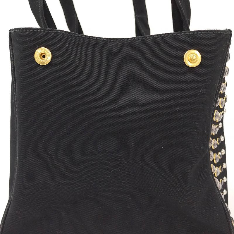 Prada Canapa Tote Bag Bijoux Triangle Plate Canvas Black B18720