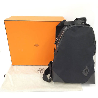 Hermes Sac a Dos All Bag Backpack Canvas Leather Black Engraved B