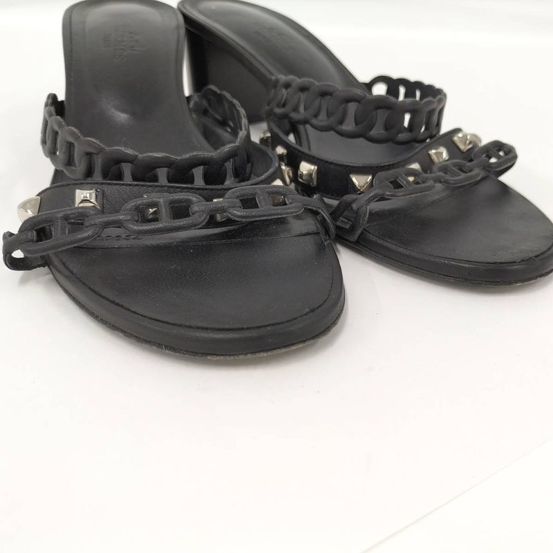 Hermes Sandals Ajaccio Chaine D'ancre Leather Black Size 38