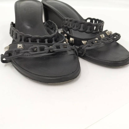 Hermes Sandals Ajaccio Chaine D'ancre Leather Black Size 38