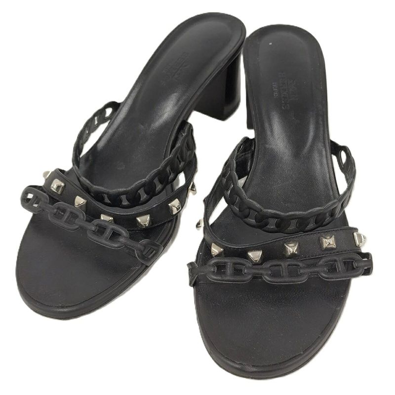Hermes Sandals Ajaccio Chaine D'ancre Leather Black Size 38