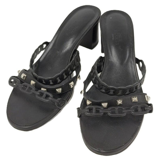 Hermes Sandals Ajaccio Chaine D'ancre Leather Black Size 38