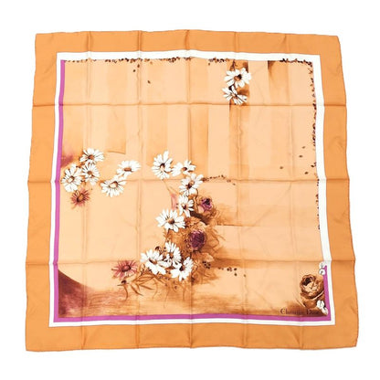 Christian Dior Large Scarf Floral Motif 100% Silk Orange