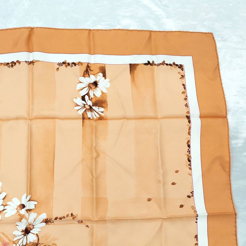 Christian Dior Large Scarf Floral Motif 100% Silk Orange