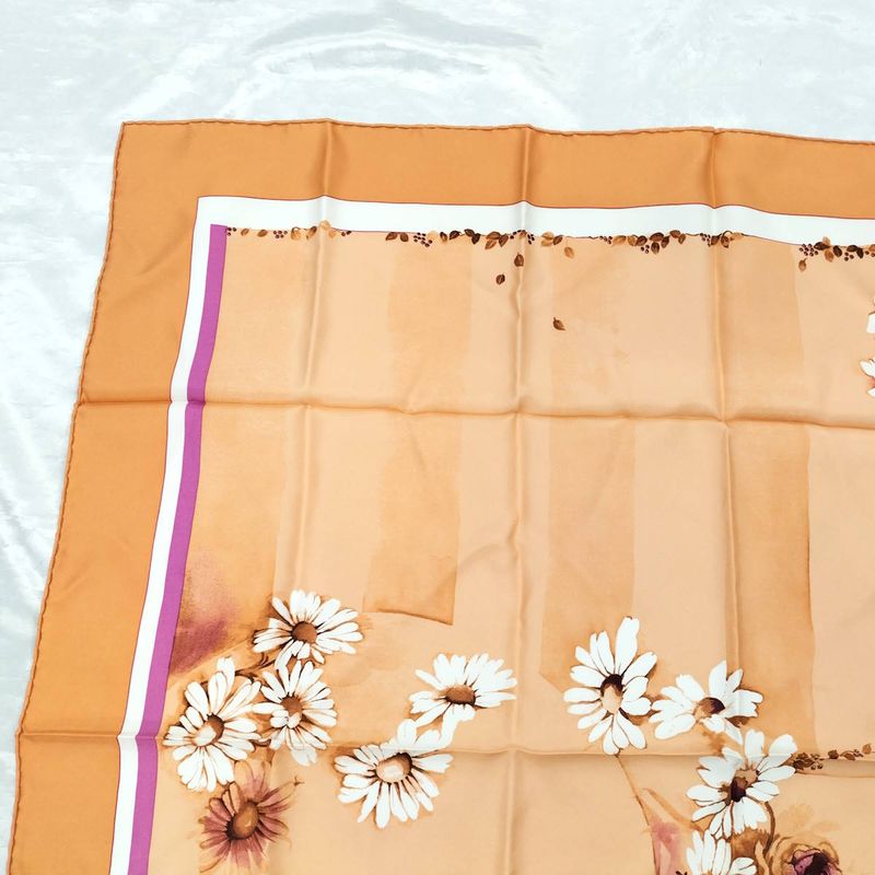 Christian Dior Large Scarf Floral Motif 100% Silk Orange