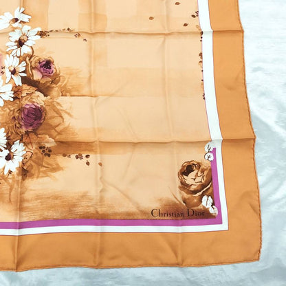 Christian Dior Large Scarf Floral Motif 100% Silk Orange