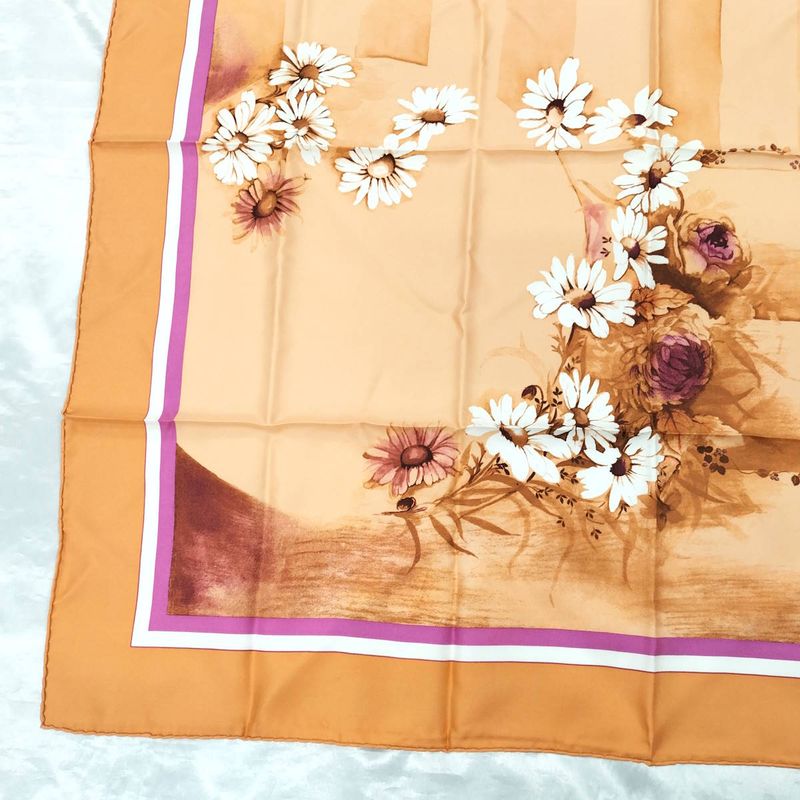 Christian Dior Large Scarf Floral Motif 100% Silk Orange