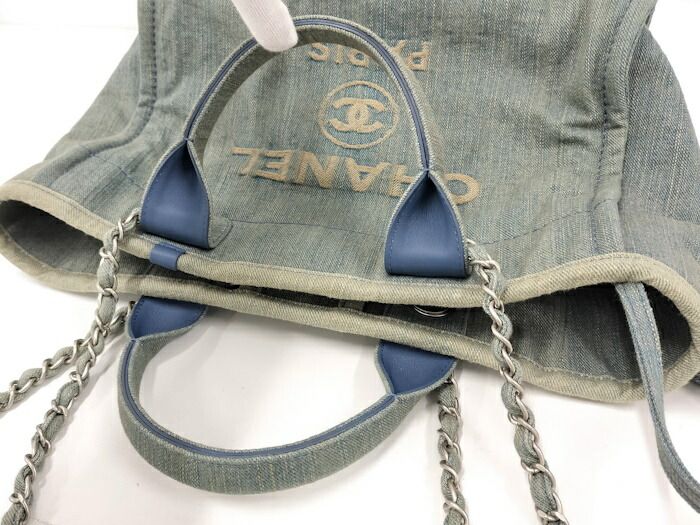 Chanel Shoulder Bag Deauville Small Coco Mark Denim Light Blue As3257