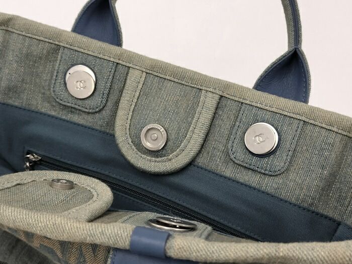 Chanel Shoulder Bag Deauville Small Coco Mark Denim Light Blue As3257