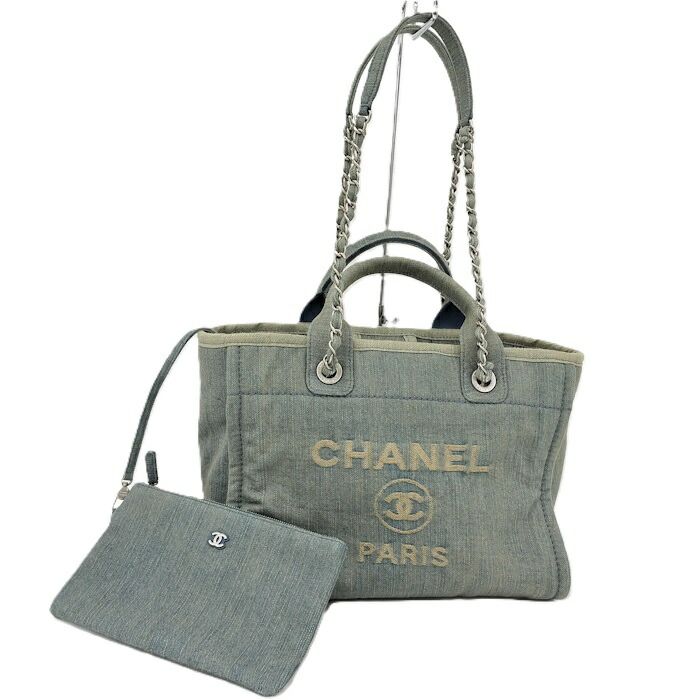 Chanel Shoulder Bag Deauville Small Coco Mark Denim Light Blue As3257