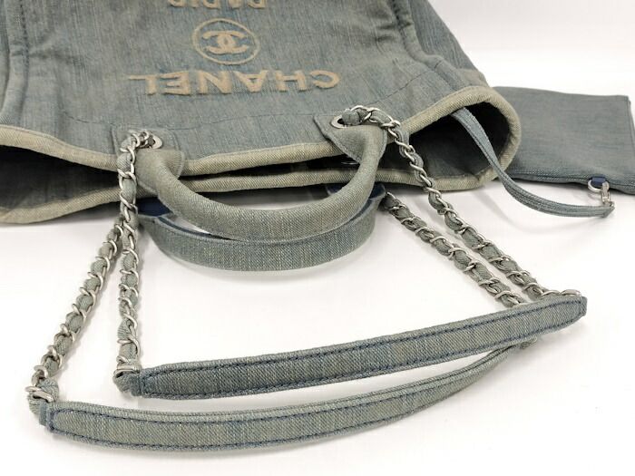 Chanel Shoulder Bag Deauville Small Coco Mark Denim Light Blue As3257
