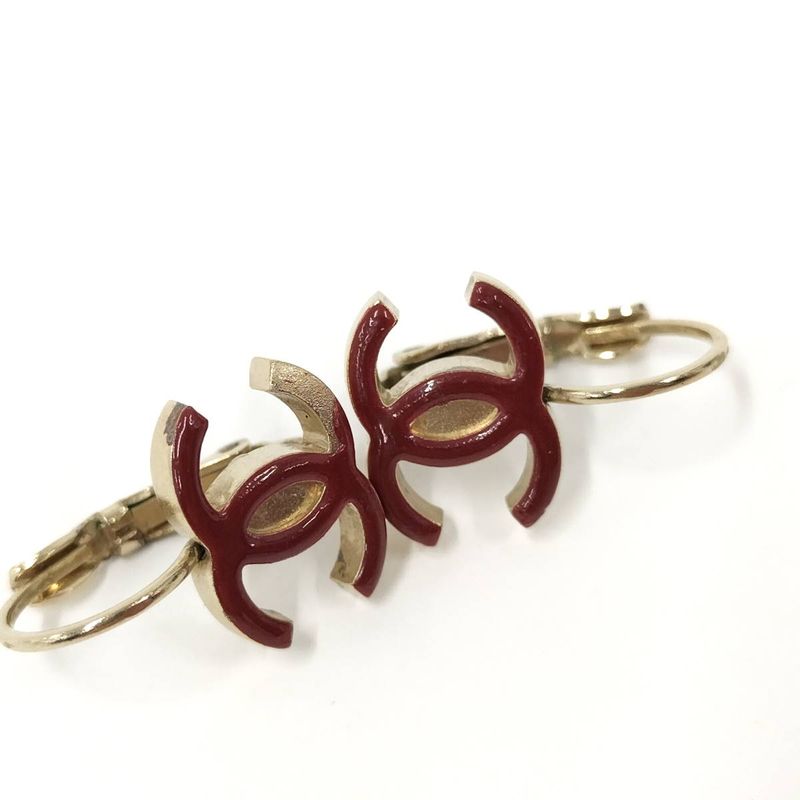 Chanel Earrings Coco Mark Plated Gold Bordeaux 10a