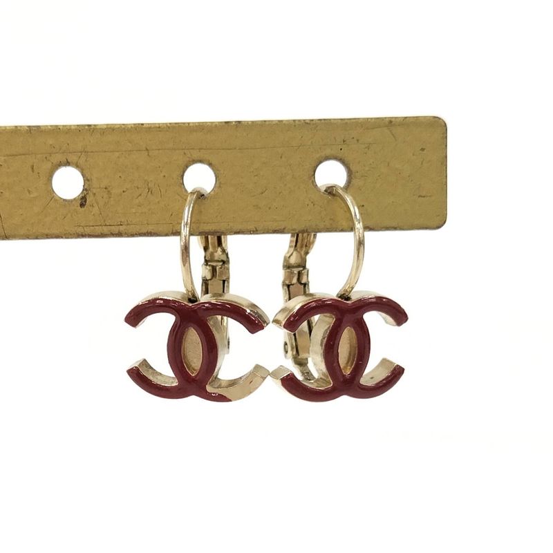 Chanel Earrings Coco Mark Plated Gold Bordeaux 10a