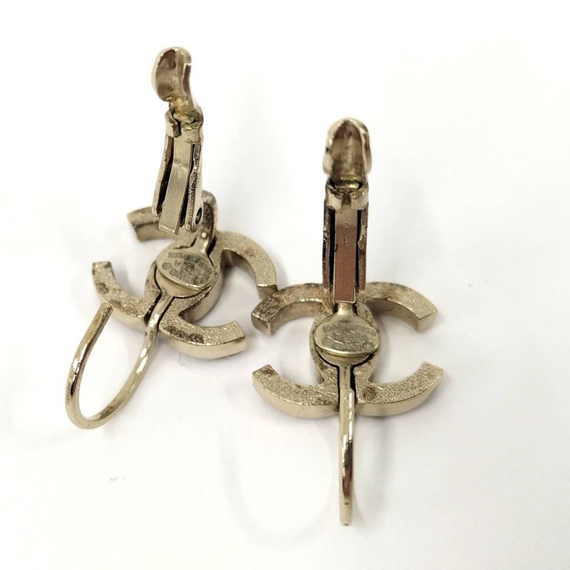 Chanel Earrings Coco Mark Plated Gold Bordeaux 10a