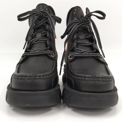 Gucci Ankle Boots Interlocking G Lace Up Short Boots Size 5 1 2 Leather Black