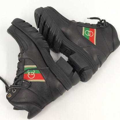 Gucci Ankle Boots Interlocking G Lace Up Short Boots Size 5 1 2 Leather Black