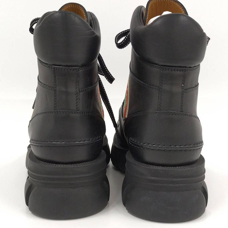 Gucci Ankle Boots Interlocking G Lace Up Short Boots Size 5 1 2 Leather Black