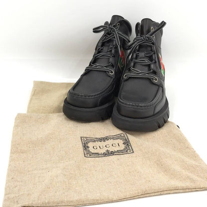 Gucci Ankle Boots Interlocking G Lace Up Short Boots Size 5 1 2 Leather Black