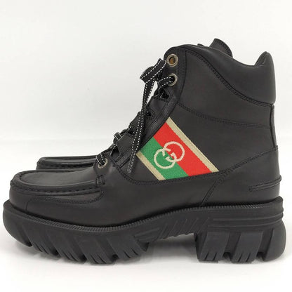 Gucci Ankle Boots Interlocking G Lace Up Short Boots Size 5 1 2 Leather Black